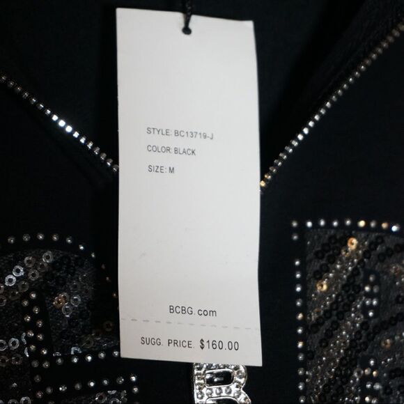BCBGMaxAzria NWT Black Hooded Jacket with Zebra Striped Sequins - Picture 2 of 5